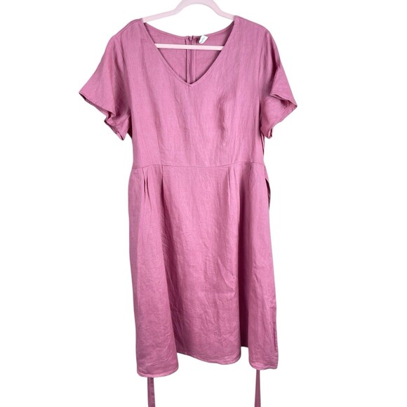 Grae Cove Linen Dress Tie Waist Pockets Rose Pink women’s  Size XL Knee Length - Picture 11 of 16